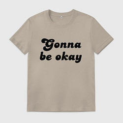 Футболка хлопковая мужская Всё будет хорошо - девиз, цвет: миндальный