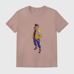 Футболка хлопковая мужская Киберпанк Дэвид Мартинес, цвет: пыльно-розовый