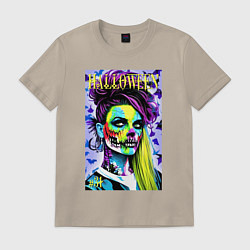 Футболка хлопковая мужская Halloween zombie - magazin cover, цвет: миндальный