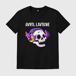 Футболка хлопковая мужская Avril Lavigne - неоновый череп, цвет: черный