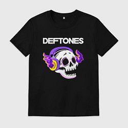 Футболка хлопковая мужская Deftones - неоновый череп, цвет: черный