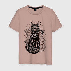 Футболка хлопковая мужская Keep calm and love cats, цвет: пыльно-розовый