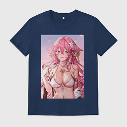 Футболка хлопковая мужская Яэ Мико, цвет: тёмно-синий