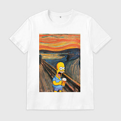 Футболка хлопковая мужская Кричащий Гомер Симпсон с пивом в стиле картины Эдв, цвет: белый