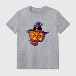 Футболка хлопковая мужская Тыква с языком, цвет: меланж