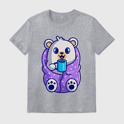 Футболка хлопковая мужская Белый мишка в одеяле, цвет: меланж