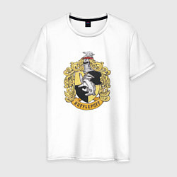 Футболка хлопковая мужская Hufflepuff факультет университета Хогвартс с барсу, цвет: белый