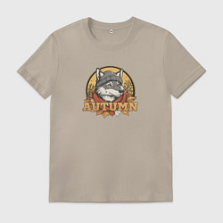 Футболка хлопковая мужская Осенний логотип с волком, цвет: миндальный