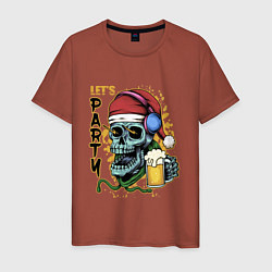 Футболка хлопковая мужская Skull Santa, цвет: кирпичный