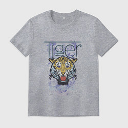 Футболка хлопковая мужская Тигр и рок н ролл, цвет: меланж