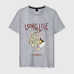 Футболка хлопковая мужская Живи долго рок н роллом, цвет: меланж