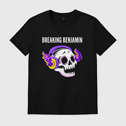 Футболка хлопковая мужская Breaking Benjamin - неоновый череп, цвет: черный