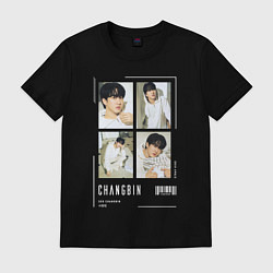 Футболка хлопковая мужская Changbin stray kids cute, цвет: черный