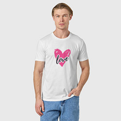Футболка хлопковая мужская Рисованное розовое сердце - love, цвет: белый — фото 2