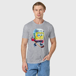 Футболка хлопковая мужская Губка Боб хоккейный нападающий - нейроарт, цвет: меланж — фото 2