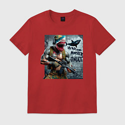 Футболка хлопковая мужская Hyper shark monster swat - ai art fantasy, цвет: красный