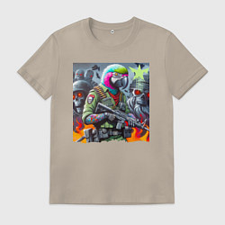 Футболка хлопковая мужская Cool parrot - special forces, цвет: миндальный