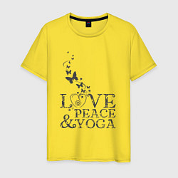 Футболка хлопковая мужская Love peace yoga, цвет: желтый