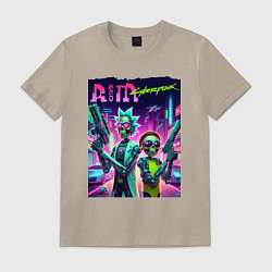 Футболка хлопковая мужская Rick and Morty - cyberpunk, цвет: миндальный