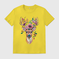 Футболка хлопковая мужская Лесной олень арт, цвет: желтый