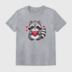 Футболка хлопковая мужская Милый енотик с сердечком, цвет: меланж