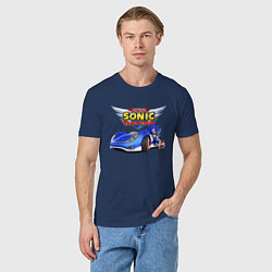 Футболка хлопковая мужская Cool hedgehog - Sonic racing team, цвет: тёмно-синий — фото 2