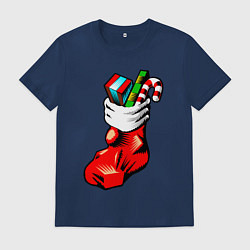 Футболка хлопковая мужская Рождественский чулок, цвет: тёмно-синий
