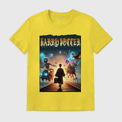 Футболка хлопковая мужская Гарри Поттер с волшебной палочкой, цвет: желтый