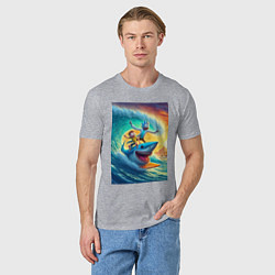 Футболка хлопковая мужская Рик и Морти - сёрфинг на акуле, цвет: меланж — фото 2