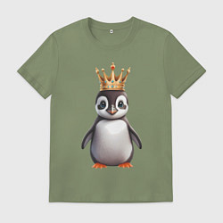 Футболка хлопковая мужская Пингвинчик в короне, цвет: авокадо