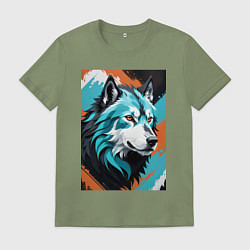 Футболка хлопковая мужская Серо-голубой волк, цвет: авокадо