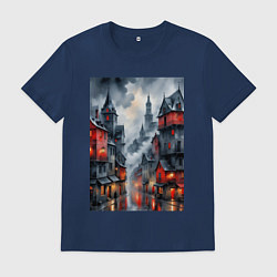 Футболка хлопковая мужская Туманные улицы Лондона, цвет: тёмно-синий
