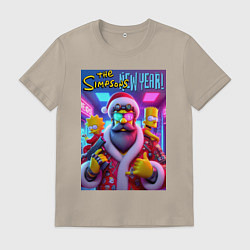 Футболка хлопковая мужская Simpsons new year - ai art fantasy, цвет: миндальный