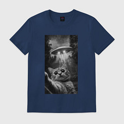 Футболка хлопковая мужская Котейка и НЛО, цвет: тёмно-синий
