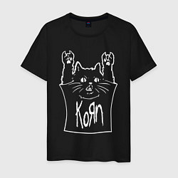 Футболка хлопковая мужская KoЯn - cat rock, цвет: черный