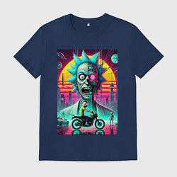 Футболка хлопковая мужская Кибер Рик и Морти на мотоцикле, цвет: тёмно-синий