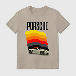 Футболка хлопковая мужская Автомобиль Porsche на фоне флага ФРГ, цвет: миндальный