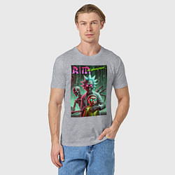 Футболка хлопковая мужская Rick and Morty with a skeleton - cyberpunk, цвет: меланж — фото 2