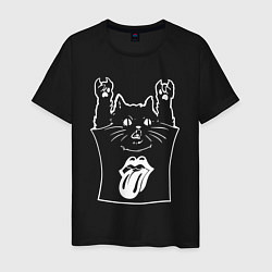 Футболка хлопковая мужская Rolling Stones - cat rock, цвет: черный