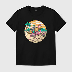 Футболка хлопковая мужская Скелетик серфингист, цвет: черный