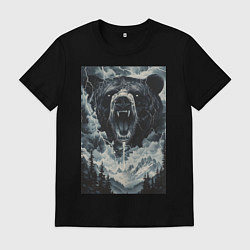 Футболка хлопковая мужская Медведь с оскаленной пастью, цвет: черный