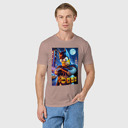 Футболка хлопковая мужская Batsimpson - ai art collaboration, цвет: пыльно-розовый — фото 2