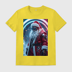 Футболка хлопковая мужская Дед мороз киберпанк, цвет: желтый