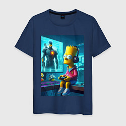 Футболка хлопковая мужская Bart Simpson is an avid gamer, цвет: тёмно-синий