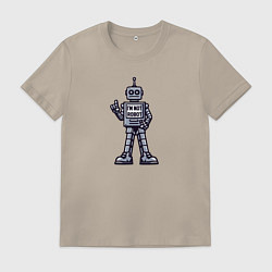 Футболка хлопковая мужская Винтажный серый робот, цвет: миндальный