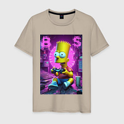 Футболка хлопковая мужская Bart Simpson - cool gamer, цвет: миндальный