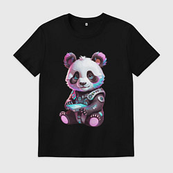 Футболка хлопковая мужская Funny panda - cyberpunk fantasy, цвет: черный