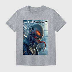 Футболка хлопковая мужская Перерождение ядовитой слизи в киберпанк - Веном, цвет: меланж