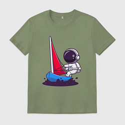 Футболка хлопковая мужская Космонавт яхтсмен, цвет: авокадо