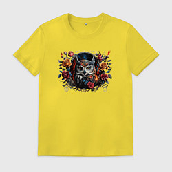 Футболка хлопковая мужская Сова с розами, цвет: желтый